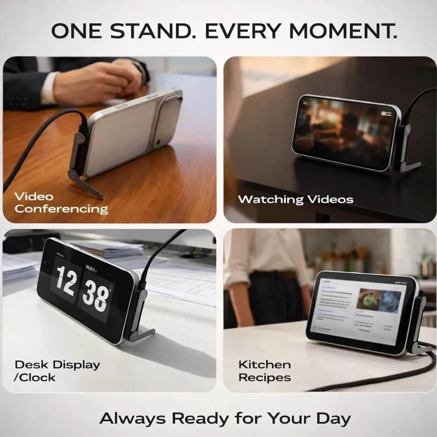 Invisible Stand Type-C Charger Cable, 240W Super Fast Charging 2-In-1 Charging Cord & Phone Holder for Gaming, Office, Car Travel – Black