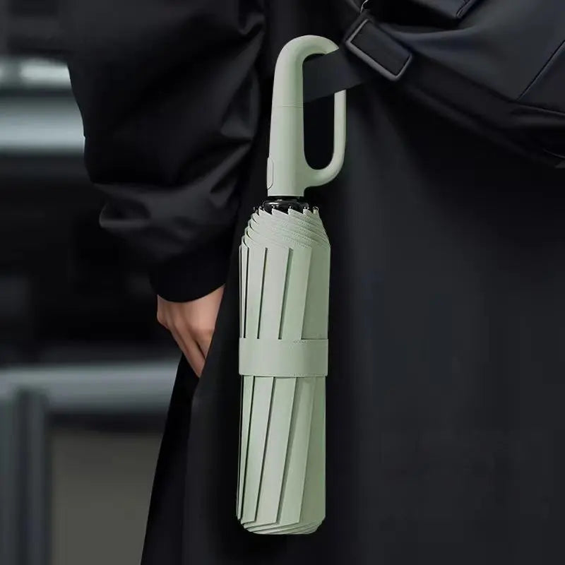 Green Foldable Rainproof Automatic Umbrella, 1 Count Compact Ring-Buckle Windproof Reinforced Pocket Umbrella for Women, Durable Sun-Protection UV Umbrella, Suitable for Rainy Days and Outdoor Use, Wind Resistant Umbrella, Portable Folding Umbrella